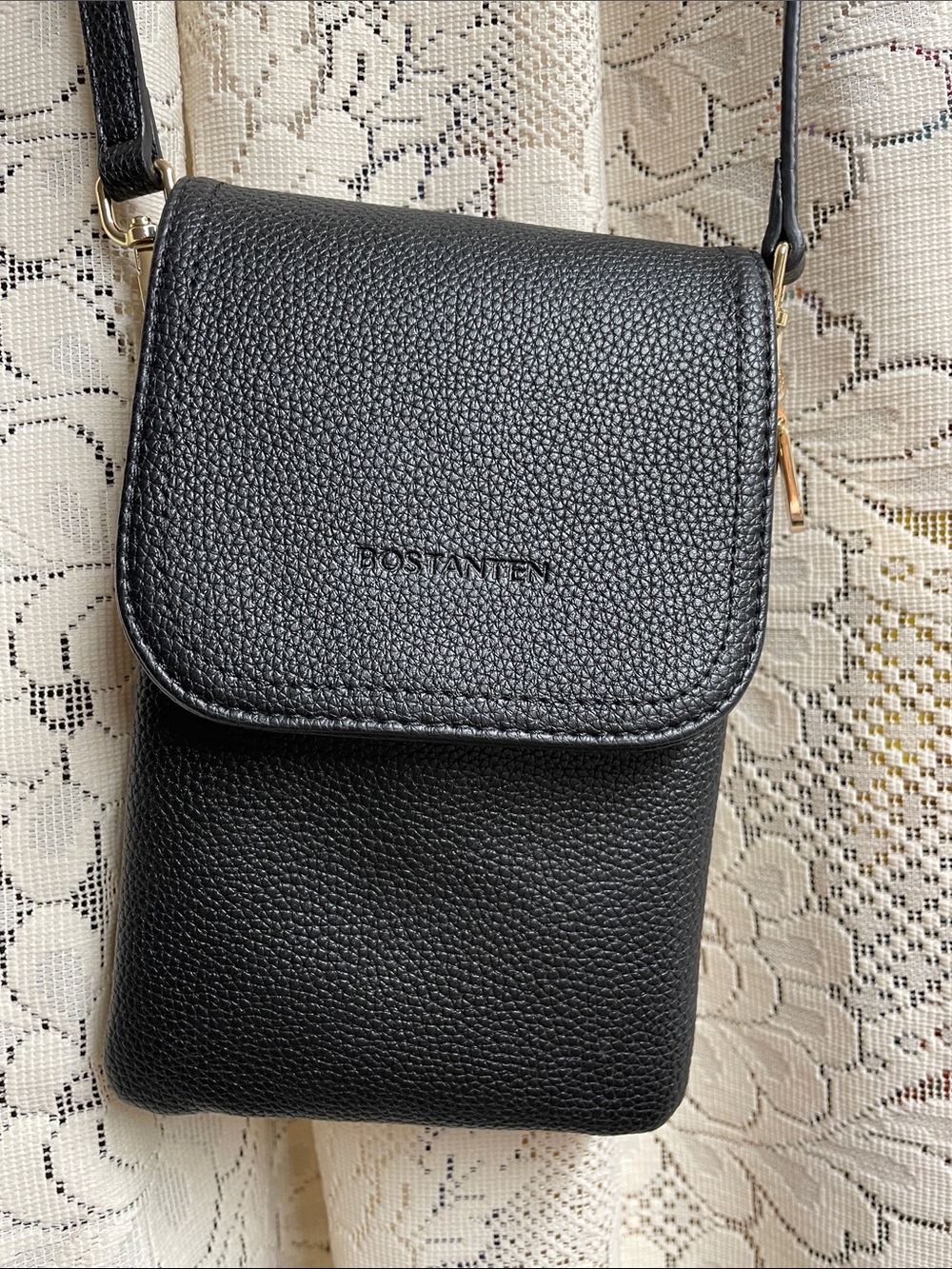 Bostanten Black Pebbled Crossbody Phone Bag